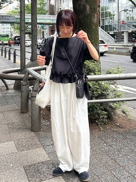 「A part by（アパートバイ）の【シーズンレスに活躍！】コクーンボリュームパンツ2（その他パンツ、ホワイト系）」を使った、しまゆう / 47歳アパレル会社員さん（レディース・161cm）の春コーディネート