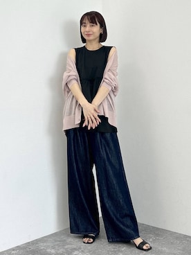 「A part by（アパートバイ）の【WEB限定】シアーBIGカーディガン（カーディガン/ボレロ、ピンク系）」を使った、しまゆう / 47歳アパレル会社員さん（レディース・161cm）の夏コーディネート