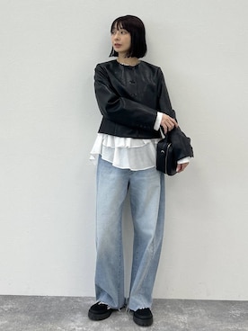 「A part by（アパートバイ）のApbカーブデニムパンツ（デニムパンツ、ブルー系）」を使った、しまゆう / 47歳アパレル会社員さん（レディース・161cm）の春コーディネート