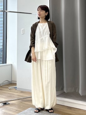 「A part by（アパートバイ）の≪追加3≫シアーWジャケット（テーラードジャケット、ブラウン系）」を使った、しまゆう / 47歳アパレル会社員さん（レディース・161cm）の夏コーディネート