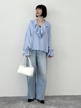 「A part by（アパートバイ）のApbカーブデニムパンツ（デニムパンツ、ブルー系）」を使った、しまゆう / 47歳アパレル会社員さん（レディース・161cm）の春コーディネート