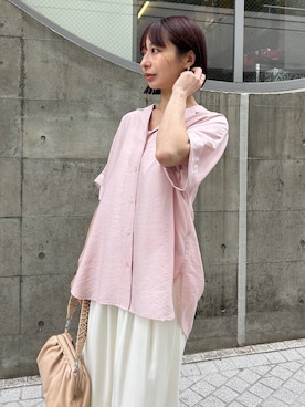 「A part by（アパートバイ）のシアーオープンカラーシャツ（シャツ/ブラウス、ピンク系）」を使った、しまゆう / 47歳アパレル会社員さん（レディース・161cm）の春コーディネート
