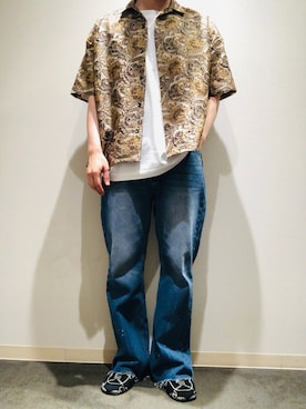 「MANASTASH（マナスタッシュ）のアイテム（レッグウェア）」を使った、岡田さん（メンズ・172cm）の夏コーディネート