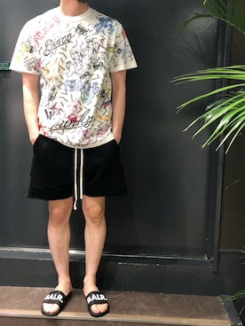 「BALR.（ボーラー）のアイテム（サンダル）」を使った、岡田さん（メンズ・172cm）の夏コーディネート