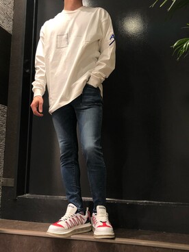 「B'2nd（ビーセカンド）のアイテム（スニーカー）」を使った、岡田さん（メンズ・172cm）の夏コーディネート