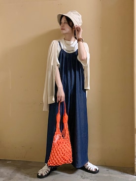 「デニムっていいよね」｜「アイテム（オールインワン・サロペット）」を使った、marinaさん（レディース・158cm）の夏コーディネート