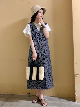 「ペーパーバッグ」｜「アイテム（キャップ）」を使った、marinaさん（レディース・158cm）の夏コーディネート