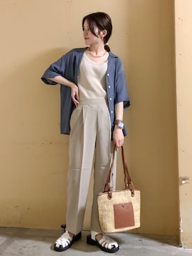 「ペーパーバッグ」｜「アイテム（財布/小物）」を使った、marinaさん（レディース・158cm）の夏コーディネート