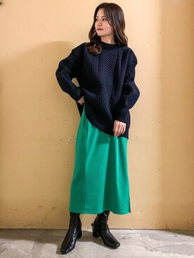 「ケーブルニット」｜「アイテム（音楽/本・雑誌）」を使った、marinaさん（レディース・158cm）の冬コーディネート