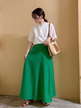 「ペーパーバッグ」｜「アイテム（財布/小物）」を使った、marinaさん（レディース・158cm）の夏コーディネート