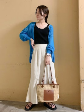 「ペーパーハット」｜「アイテム（財布/小物）」を使った、marinaさん（レディース・158cm）の夏コーディネート