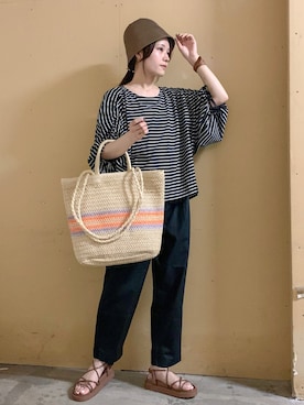 「ペーパーバッグ」｜「アイテム（帽子）」を使った、marinaさん（レディース・158cm）の夏コーディネート