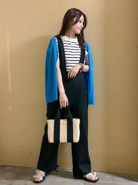 「Green　Parks（グリーンパークス）のアイテム（サロペット/オーバーオール）」を使った、marinaさん（レディース・158cm）の夏コーディネート