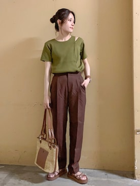 「ペーパーバッグ」｜「アイテム（財布/小物）」を使った、marinaさん（レディース・158cm）の夏コーディネート