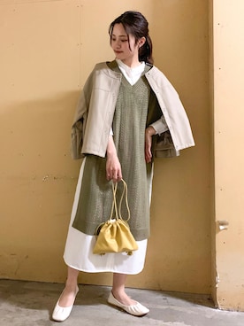 「シャツワンピ」｜「アイテム（ブルゾン）」を使った、marinaさん（レディース・158cm）の春コーディネート