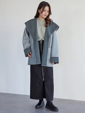 「緑」｜「アイテム（その他アウター）」を使った、marinaさん（レディース・158cm）の冬コーディネート