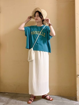 「ペーパーハット」｜「アイテム（財布/小物）」を使った、marinaさん（レディース・158cm）の夏コーディネート