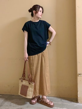 「ペーパーバッグ」｜「アイテム（財布/小物）」を使った、marinaさん（レディース・158cm）の夏コーディネート