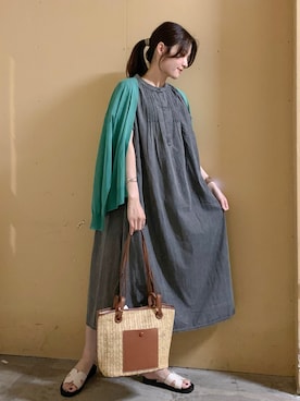 「デニムワンピース」｜「アイテム（財布/小物）」を使った、marinaさん（レディース・158cm）の夏コーディネート