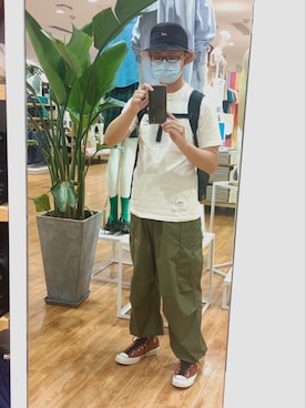 「Alpha Industries（アルファインダストリーズ）のアイテム（トップス）」を使った、我是-小锡兵さん（メンズ・173cm）の夏コーディネート
