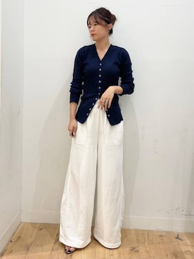 「SENSE OF PLACE by URBAN RESEARCH（センスオブプレイスバイアーバンリサーチ）のパッチワークVネックカーディガン（カーディガン/ボレロ）」を使った、かんちゃんさん（レディース・163cm）の夏コーディネート