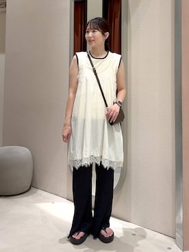 「LOWRYS FARM（ローリーズファーム）のハイショクタンク　 574839（タンクトップ、ホワイト系）」を使った、maruさん（レディース・160cm）の夏コーディネート