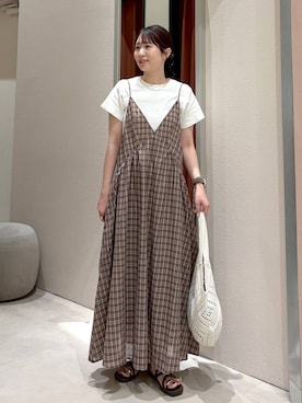 「LOWRYS FARM（ローリーズファーム）のステンレスフープチョーカー 127295（チョーカー、ゴールド系）」を使った、maruさん（レディース・160cm）の夏コーディネート