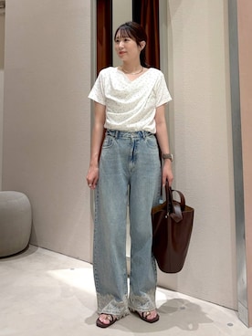 「LOWRYS FARM（ローリーズファーム）のレースデニム　601055（デニムパンツ、ブルー系）」を使った、maruさん（レディース・160cm）の夏コーディネート