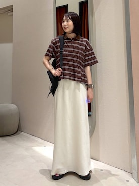 「LOWRYS FARM（ローリーズファーム）のストレッチサテンスカート　 290120（スカート、ホワイト系）」を使った、maruさん（レディース・160cm）の春コーディネート