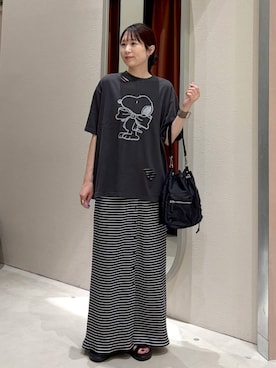 「LOWRYS FARM（ローリーズファーム）のカンドウフィットグルカサンダル 638120（サンダル、ブラック系）」を使った、maruさん（レディース・160cm）の夏コーディネート