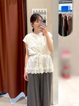 「LOWRYS FARM（ローリーズファーム）の【接触冷感】ベーシックノースリーブ　1043004（Tシャツ/カットソー、ホワイト系）」を使った、maruさん（レディース・160cm）の夏コーディネート
