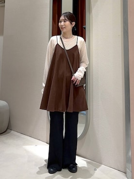 「LOWRYS FARM（ローリーズファーム）のAラインミニキャミワンピース 1047089（スカート、ブラウン系）」を使った、maruさん（レディース・160cm）の夏コーディネート