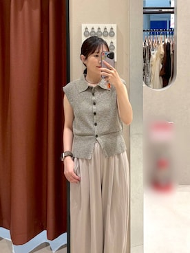 「LOWRYS FARM（ローリーズファーム）のメランジポロフレンチスリーブ　1045953（ベスト、グレー系）」を使った、maruさん（レディース・160cm）の夏コーディネート