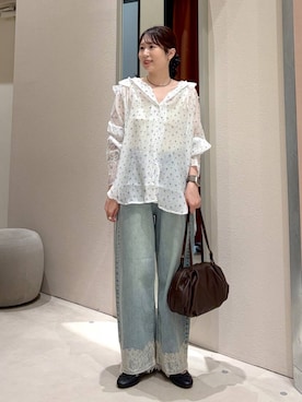 「LOWRYS FARM（ローリーズファーム）の【500mlペットボトル収納可】タックボストンＢＡＧ　1049023（ボストンバッグ、ブラウン系）」を使った、maruさん（レディース・160cm）の夏コーディネート