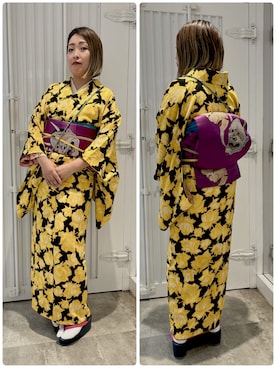 「アイテム（着物、イエロー系）」を使った、Tomomi  Kakudoさん（レディース・155cm）の冬コーディネート