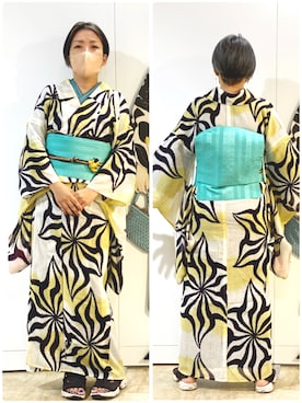 「アイテム（着物、イエロー系）」を使った、Tomomi  Kakudoさん（レディース・155cm）の夏コーディネート