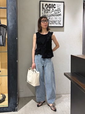 「CAPRICIEUX LE'MAGE（カプリシューレマージュ）のスクエアメガネ（サングラス、その他）」を使った、ike_lemageさん（レディース・164cm）の夏コーディネート