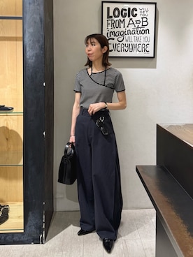 「CAPRICIEUX LE'MAGE（カプリシューレマージュ）の【前後2WAY】アシメレイヤードボーダーT（Tシャツ/カットソー、ブラック系）」を使った、ike_lemageさん（レディース・164cm）の春コーディネート