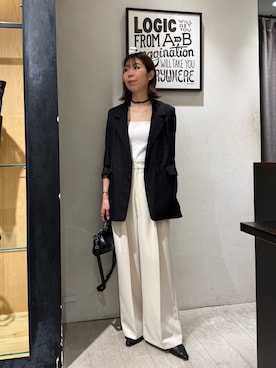 「CAPRICIEUX LE'MAGE（カプリシューレマージュ）の【防シワ/毛玉防止/手洗い可】〈C.L〉シアーテーラードジャケット（テーラードジャケット、ブラック系）」を使った、ike_lemageさん（レディース・164cm）の夏コーディネート