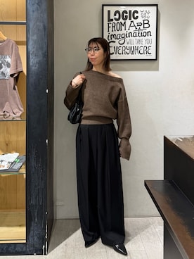 「CAPRICIEUX LE'MAGE（カプリシューレマージュ）の【もちふわシリーズ】もちふわWOOLボートネックニット（ニット/セーター、ブラウン系）」を使った、ike_lemageさん（レディース・164cm）の秋コーディネート