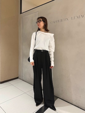 「CAPRICIEUX LE'MAGE（カプリシューレマージュ）のバルーンネックロンT（Tシャツ/カットソー、ホワイト系）」を使った、ike_lemageさん（レディース・164cm）の春コーディネート