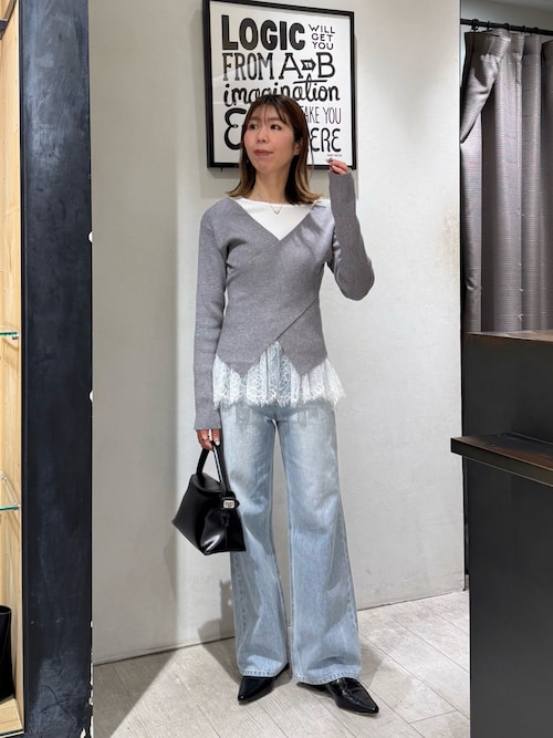 新色/ライトベージュ・グレー】クロスVネックニット（ニット/セーター