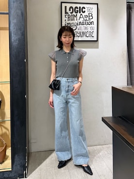 「CAPRICIEUX LE'MAGE（カプリシューレマージュ）の【母の日/Ghana×LE'MAGE限定色ブラウン】チェーンギャザーポーチバッグ（ショルダーバッグ、ブラック系）」を使った、ike_lemageさん（レディース・164cm）の春コーディネート