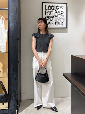 「CAPRICIEUX LE'MAGE（カプリシューレマージュ）のクラウドミニスリーブT（Tシャツ/カットソー、グレー系）」を使った、ike_lemageさん（レディース・164cm）の夏コーディネート