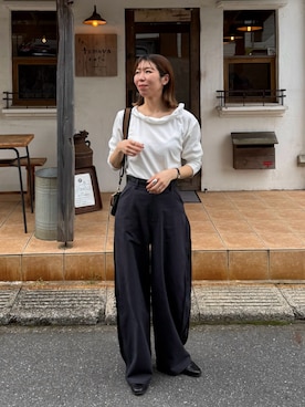 「CAPRICIEUX LE'MAGE（カプリシューレマージュ）のバルーンネックロンT（Tシャツ/カットソー、ホワイト系）」を使った、ike_lemageさん（レディース・164cm）の春コーディネート