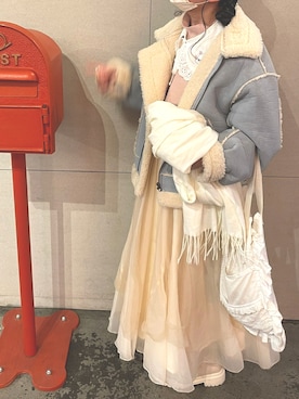 「水色」｜「アイテム（その他アウター）」を使った、ma~さん（レディース・152cm）の冬コーディネート