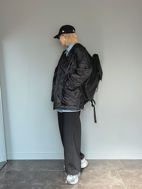 「アイテム（ノーカラーコート）」を使った、SHOさん（レディース・165cm）の冬コーディネート