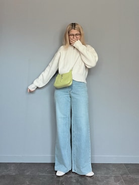 「tiptop（ティップトップ）のプレート付きダブルジップニットパーカー（Knitwear、ホワイト系）」を使った、SHOさん（レディース・165cm）の冬コーディネート