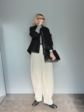 「アイテム（ノーカラージャケット）」を使った、SHOさん（レディース・165cm）の秋コーディネート