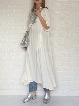 「ハイウエストストレートジーンズ」｜「アイテム（ワンピース/ドレス）」を使った、SHOさん（レディース・165cm）の夏コーディネート